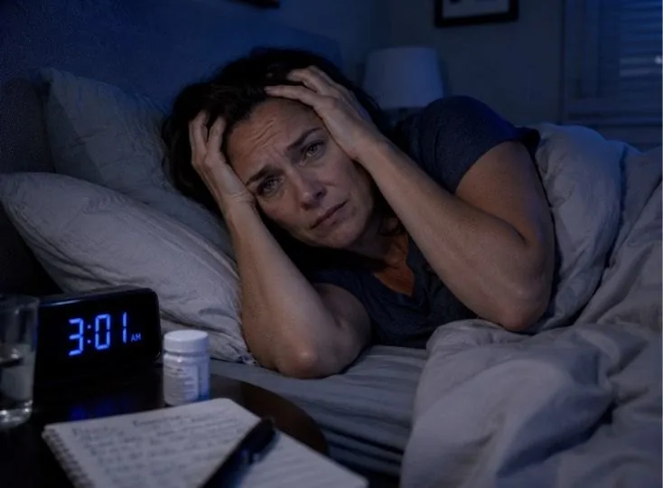 Woman lying awake at 3 a.m., unable to sleep